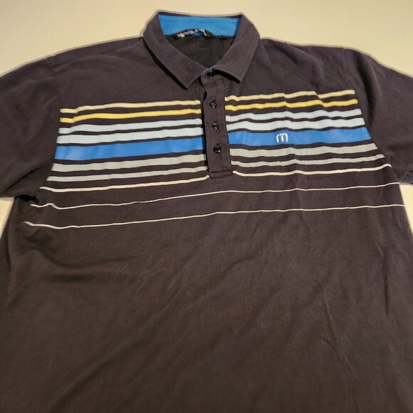 Travis Mathew Polo Shirt Golf Short Sleeve Navy Blue Striped Soft Mens XL - Picture 3 of 11